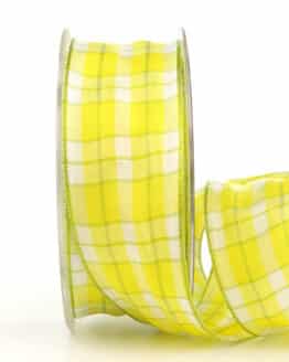 Karoband, gelb-grün, 40 mm breit - karoband, geschenkband, geschenkband-kariert, ostern
