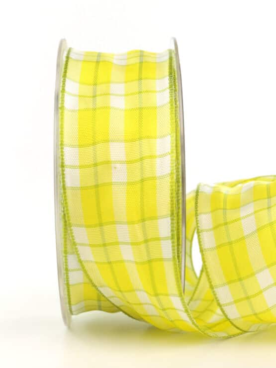 Karoband, gelb-grün, 40 mm breit - geschenkband, geschenkband-kariert, ostern, karoband