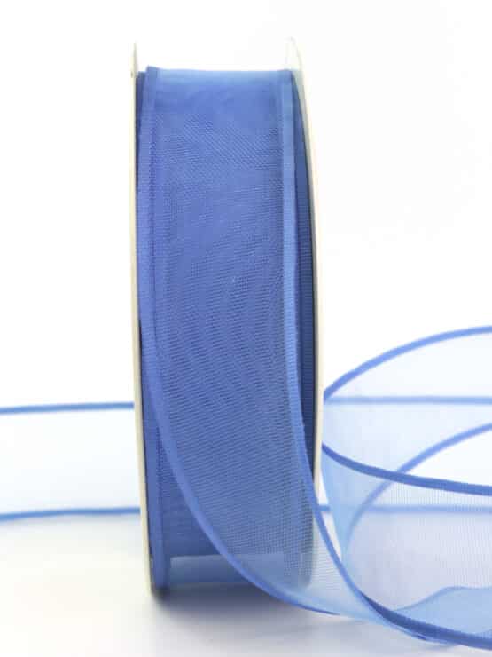 Organzaband mit Webkante, blau, 25 mm - organzaband-einfarbig, sonderangebot