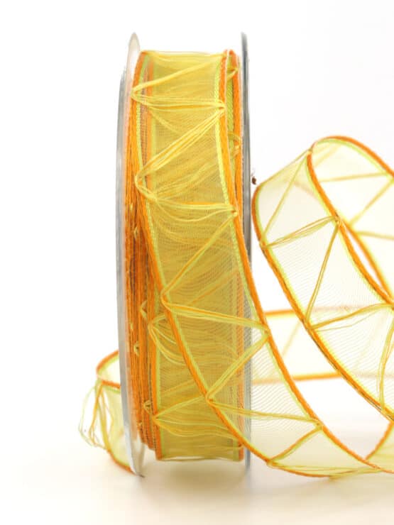 Dekoband mit Kreuzmuster, gelb, 25 mm breit - ostern, outdoor-bander, dekoband