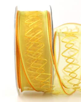 Dekoband mit Kreuzmuster, gelb, 40 mm breit - ostern, outdoor-bander, dekoband