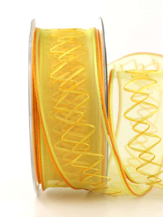 Dekoband mit Kreuzmuster, gelb, 40 mm breit - outdoor-bander, dekoband, ostern