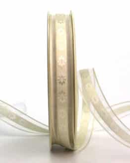 Schmales Geschenkband mit Ornament, creme, 15 mm breit, 25 m Rolle
