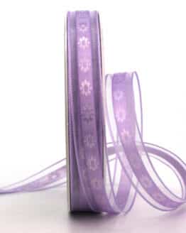 Schmales Geschenkband mit Ornament, flieder, 15 mm breit, 25 m Rolle