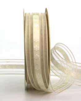 Edles Geschenkband mit Ornament, creme, 25 mm breit, 25 m Rolle