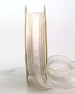 Edles Geschenkband mit Ornament, weiß, 25 mm breit, 25 m Rolle