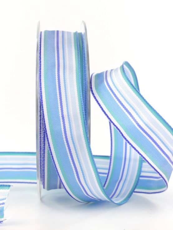 Geschenkband Streifen, hellblau, 25 mm breit - geschenkband, geschenkband-gemustert