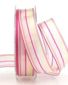 Geschenkband Streifen, rosa, 25 mm breit - geschenkband, geschenkband-gemustert