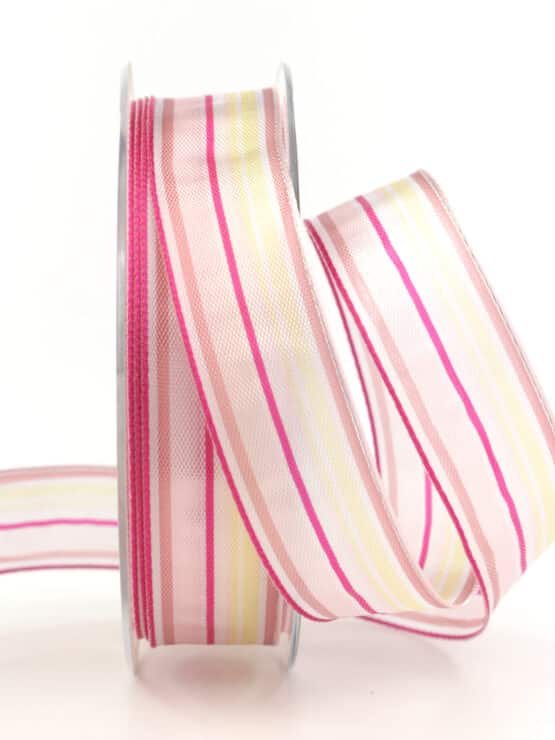Geschenkband Streifen, rosa, 25 mm breit - geschenkband, geschenkband-gemustert