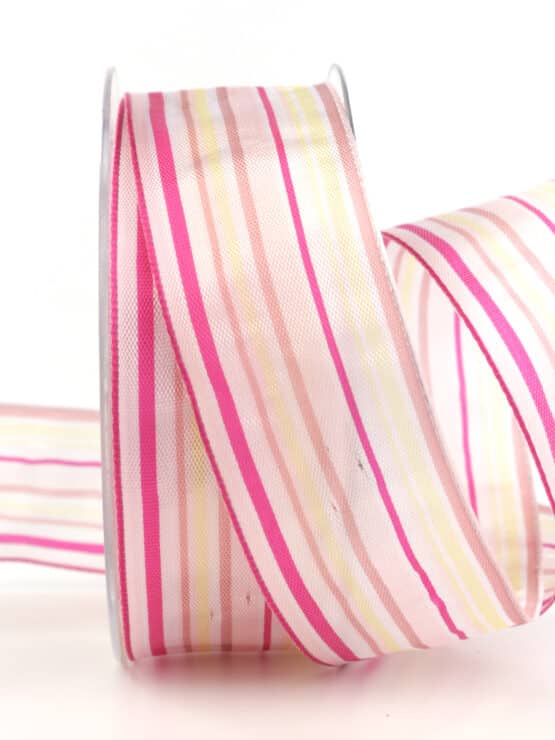 Geschenkband Streifen, rosa, 40 mm breit - geschenkband, geschenkband-gemustert