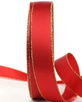 Satinband mit Goldkante, rot, 25 mm breit - geschenkband-weihnachten, satinband-m-goldkante, satinband, geschenkband-weihnachten-einfarbig, weihnachtsbaender, geschenkband-weihnachten-dauersortiment