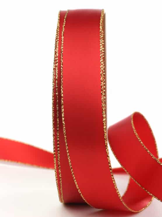 Satinband mit Goldkante, rot, 25 mm breit - geschenkband-weihnachten-einfarbig, weihnachtsbaender, geschenkband-weihnachten-dauersortiment, geschenkband-weihnachten, satinband-m-goldkante, satinband