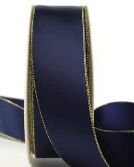 Satinband mit Goldkante, marineblau, 40 mm breit - geschenkband-weihnachten-einfarbig, geschenkband-weihnachten-dauersortiment, weihnachtsbaender, geschenkband-weihnachten, satinband-m-goldkante, satinband