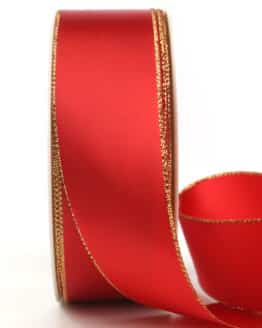 Satinband mit Goldkante, rot, 40 mm breit - geschenkband-weihnachten-einfarbig, weihnachtsbaender, geschenkband-weihnachten-dauersortiment, geschenkband-weihnachten, satinband-m-goldkante, satinband