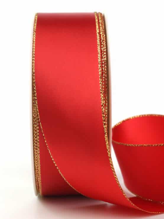 Satinband mit Goldkante, rot, 40 mm breit - geschenkband-weihnachten-einfarbig, weihnachtsbaender, geschenkband-weihnachten-dauersortiment, geschenkband-weihnachten, satinband-m-goldkante, satinband
