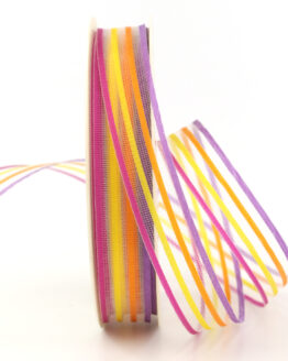 Geschenkband Bunte Streifen, lila/orange/gelb/erika, 15 mm breit - geschenkband, geschenkband-gemustert