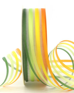 Geschenkband Bunte Streifen, orange/gelb/grün, 25 mm breit - geschenkband, geschenkband-gemustert