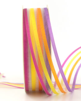 Geschenkband Bunte Streifen, lila/orange/gelb/erika, 25 mm breit - geschenkband, geschenkband-gemustert