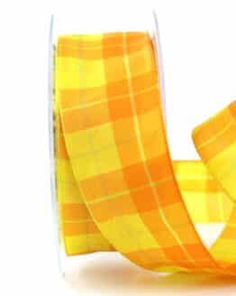 Karoband, orange-gelb, 40 mm breit - geschenkband-kariert, ostern, karoband, geschenkband