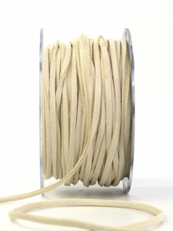 Lederschnur zum Basteln, creme, 3 mm breit, 25 m Rolle - dekoband, lederschnur