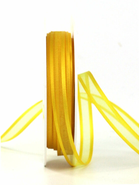 Organzaband mit Satinkante, gelb, 12 mm breit, 20 m Rolle - geschenkband, organzaband-einfarbig, organzaband