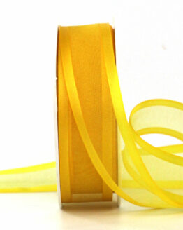 Organzaband mit Satinkante, gelb, 25 mm breit, 20 m Rolle