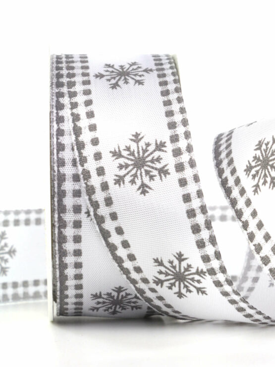 Landhaus-Weihnachtsband, weiß, 40 mm breit - geschenkband-weihnachten-gemustert, geschenkband-weihnachten, weihnachtsbaender