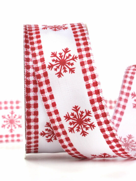 Landhaus-Weihnachtsband, rot, 40 mm breit - geschenkband-weihnachten, weihnachtsbaender, geschenkband-weihnachten-gemustert