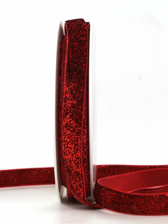 Glitzer-Samtband, rot, 13 mm breit, 10 m Rolle - weihnachtsbaender, geschenkband-weihnachten