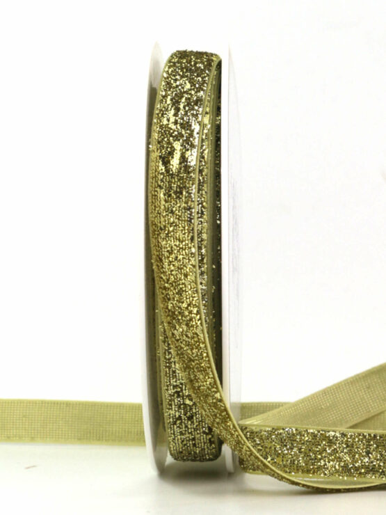 Glitzer-Samtband, gold, 13 mm breit, 10 m Rolle - weihnachtsbaender, geschenkband-weihnachten