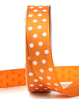 Taftband mit weißen Punkten, orange, 25 mm breit - geschenkband, geschenkband-gemustert, geschenkband-mit-punkten