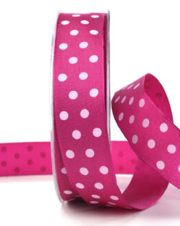 Taftband mit weißen Punkten, pink, 25 mm breit - geschenkband, geschenkband-gemustert, geschenkband-mit-punkten