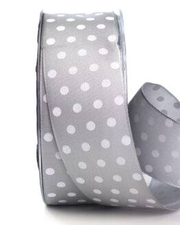 Taftband mit weißen Punkten, grau, 40 mm breit - geschenkband, geschenkband-gemustert, geschenkband-mit-punkten
