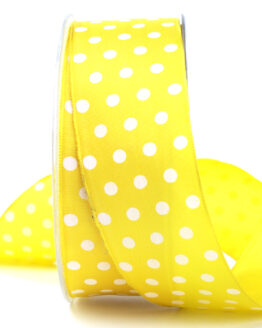 Taftband mit weißen Punkten, gelb, 40 mm breit - geschenkband, geschenkband-gemustert, geschenkband-mit-punkten