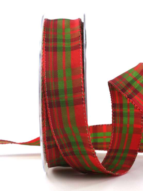 Karoband, Rot-grün, 25 mm breit - geschenkband, geschenkband-kariert, karoband