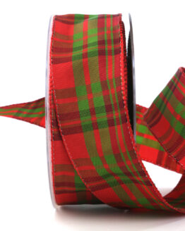 Karoband, Rot-grün, 40 mm breit - karoband, geschenkband, geschenkband-kariert
