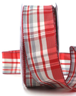 Karoband, Rot-grau, 40 mm breit - geschenkband, geschenkband-kariert, karoband
