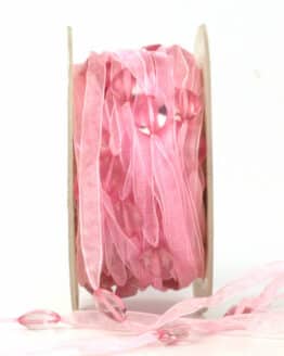 Organzaband mit Perlen, rosa, 8 mm breit, 20 m Rolle