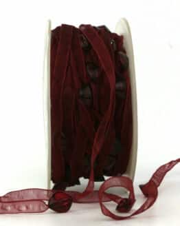 Organzaband mit Perlen, bordeaux, 8 mm breit, 20 m Rolle