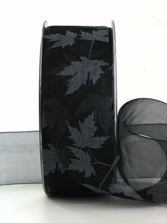 Trauerflor Laub, schwarz, 40 mm breit, 20 m Rolle - trauerband, geschenkband, geschenkband-fuer-anlaesse, anlasse