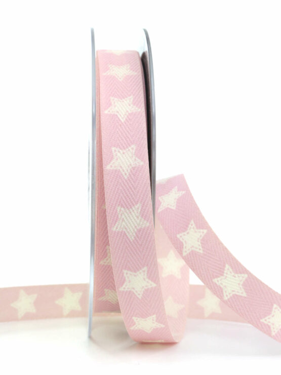Baumwollband mit Sternen, rosa, 15 mm breit - weihnachtsbaender, geschenkband-weihnachten-gemustert, geschenkband-weihnachten