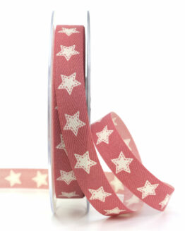 Baumwollband mit Sternen, altrosa, 15 mm breit - geschenkband-weihnachten-gemustert, geschenkband-weihnachten, weihnachtsbaender