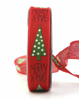 Weihnachtsband „Merry X-Mas“, rot, 25 mm breit - weihnachtsbaender, geschenkband-weihnachten-gemustert, geschenkband-weihnachten