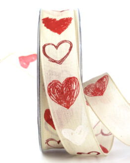 Geschenkband m. verschiedenen Herzen, rot, 25 mm breit - valentinstag, geschenkband, geschenkband-mit-herzen, geschenkband-fuer-anlaesse, anlasse
