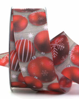 Dekoband Christbaumkugeln, rot, 40 mm breit - weihnachtsbaender, geschenkband-weihnachten-gemustert, geschenkband-weihnachten