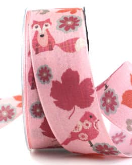 Dekoband Waldleben, rosa, 40 mm breit - geschenkband-gemustert, geschenkband
