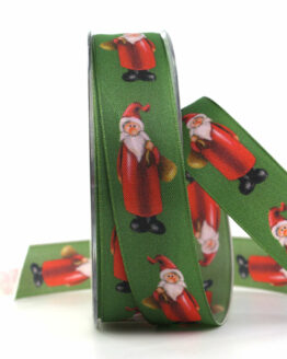 Geschenkband Nikolaus, grün, 25 mm breit - weihnachtsbaender, geschenkband-weihnachten-gemustert, geschenkband-weihnachten