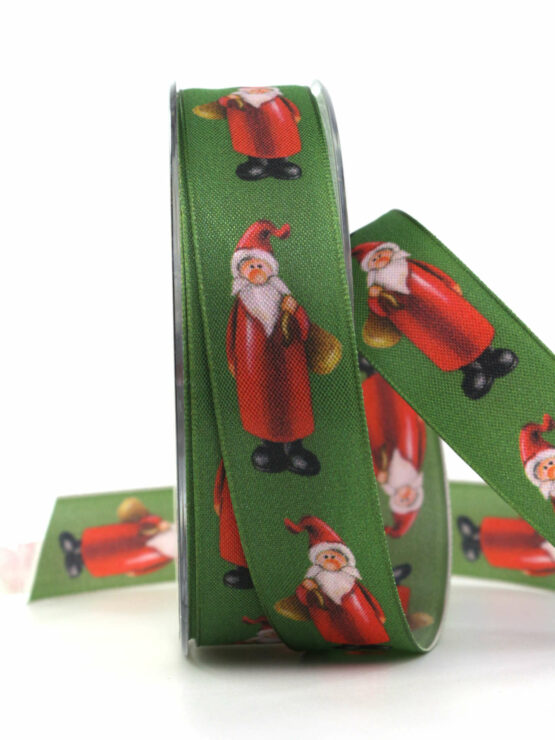 Geschenkband Nikolaus, grün, 25 mm breit - geschenkband-weihnachten-gemustert, geschenkband-weihnachten, weihnachtsbaender