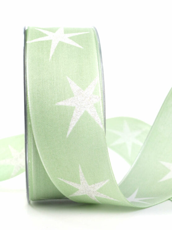 Dekoband Weihachtsstern, grün, 40 mm breit - weihnachtsbaender, geschenkband-weihnachten-gemustert, geschenkband-weihnachten