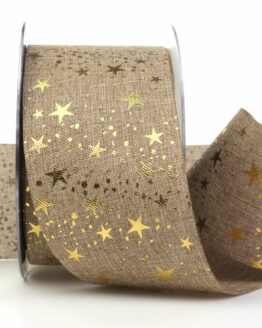 Breites Weihnachtsband mit Sternen, braun, 60 mm breit - geschenkband-weihnachten-gemustert, geschenkband-weihnachten, weihnachtsbaender